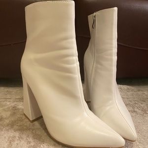 White faux leather booties